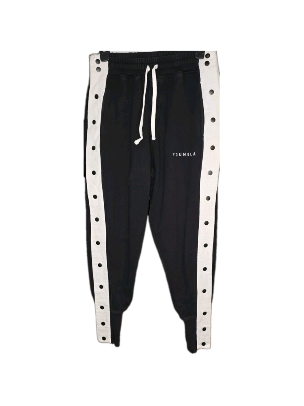 YoungLA Joggers Men Small Black White 90s Snap Side Tearaway Sweatpant Gym Pants